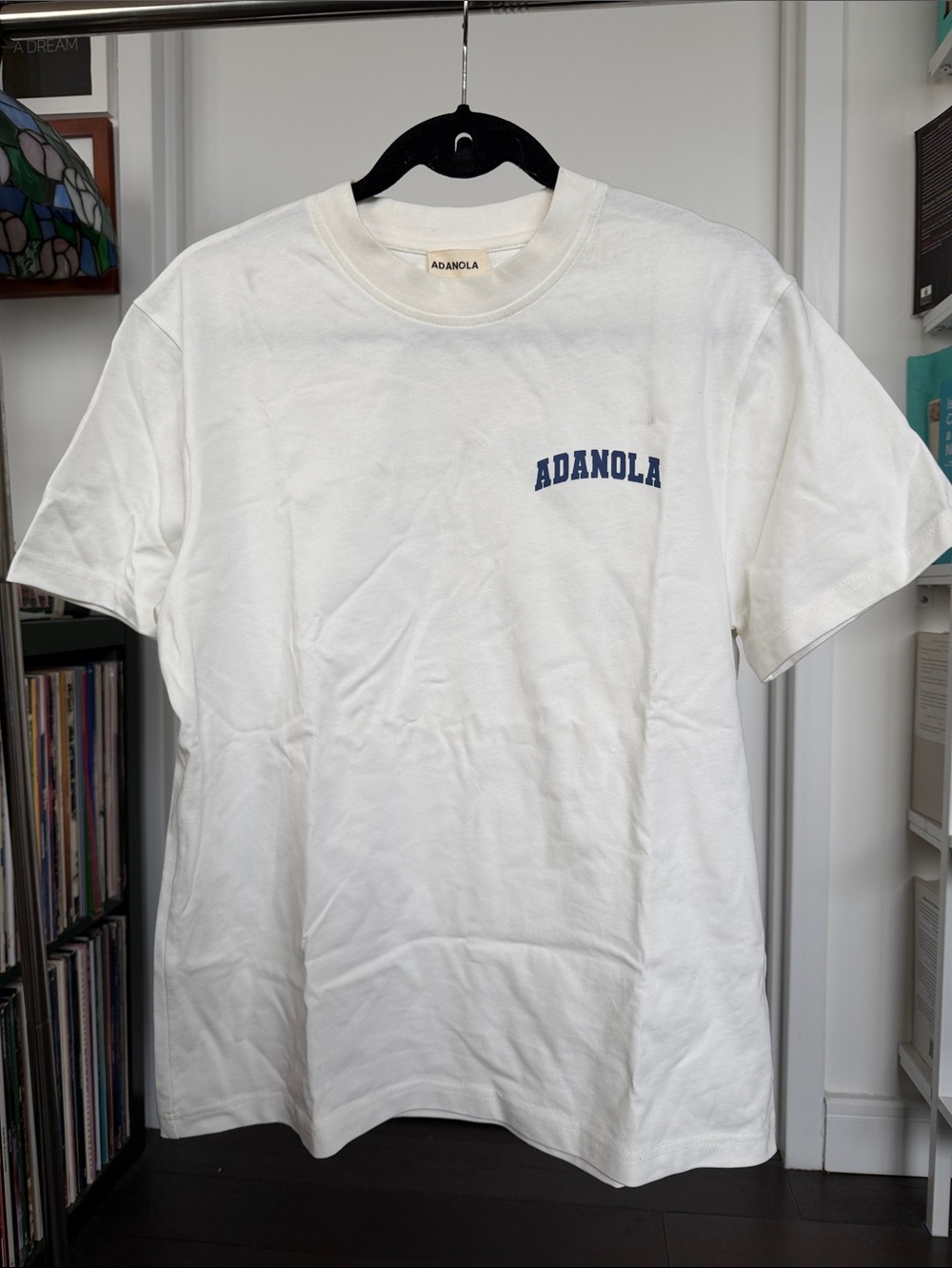 Adanola White Tee with Navy Chest Logo